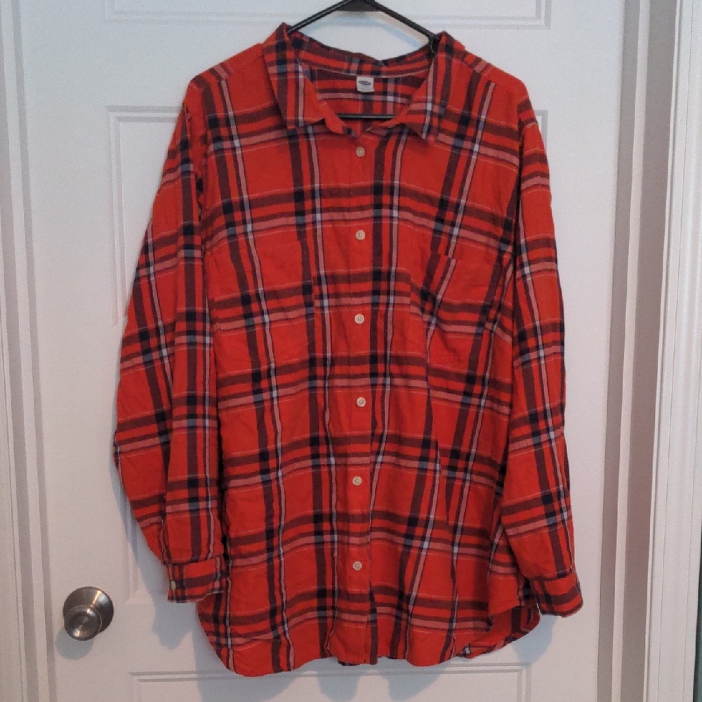 Old Navy Orange Plaid Flannel Button Down Shirt Plus Size 3X